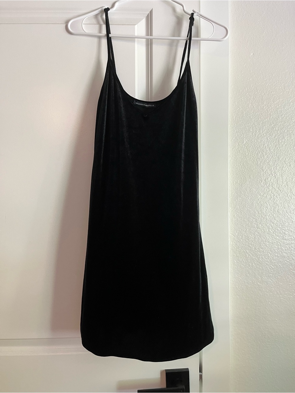 Brandy Melville Black Velvet V-Neck Slip Dress